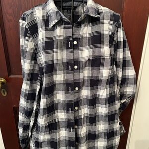 Tommy Hilfiger Navy and White Plaid Button Down Shirt